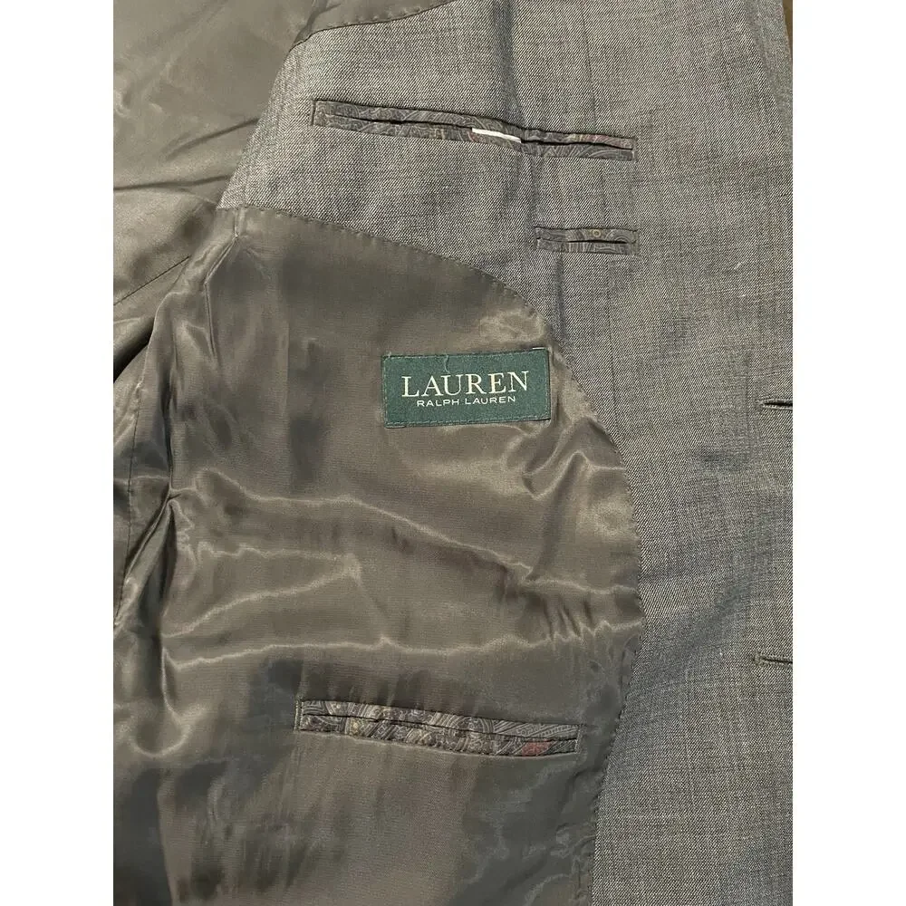 Lauren Ralph Lauren Gray 100% Wool Sport Coat Blazer Jacket 46R Classic Fit